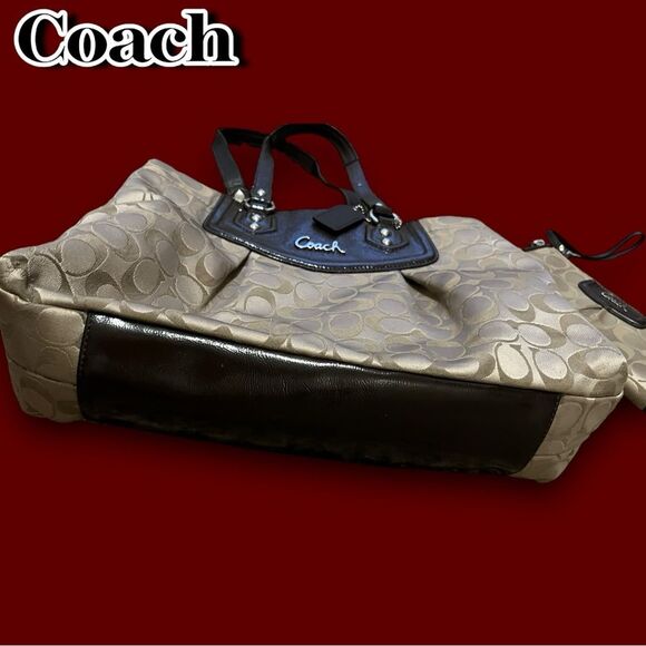 Coach Signature Khaki & Brown Tote Bag + Matching Wallet Set – EUC - Picture 3 of 13